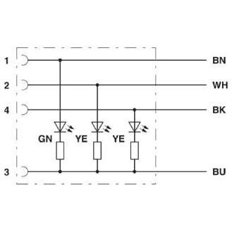 M12A Fem Coudé 4p LEDx3; Câble PUR 4x0.34 Gris-Noir 1.5m-Lire la description
