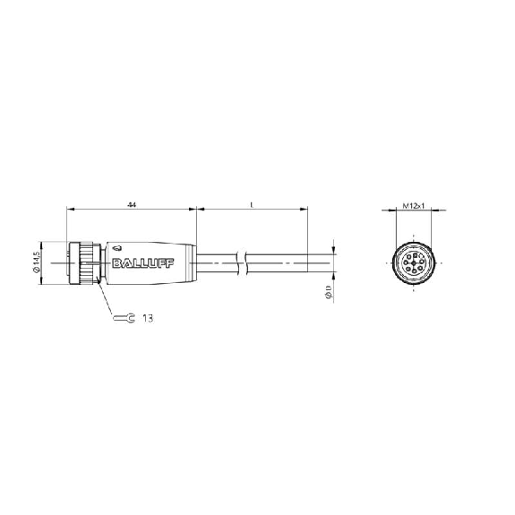 M12A Fem Droit 8p; Câble PUR 8x0.25 Noir Cpc 50m (30V)-Lire la description