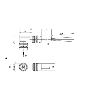 M16 Fem Coudé 8p; Câble PUR Blindé 8x0.25 Noir Cpc 25m (60V)-Lire la description