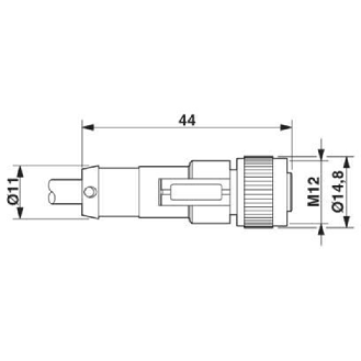M12 Fem Droit/M12A Mâle Droit; Câble PUR 4x0.34 Gris-Noir 0.6m-Lire la description