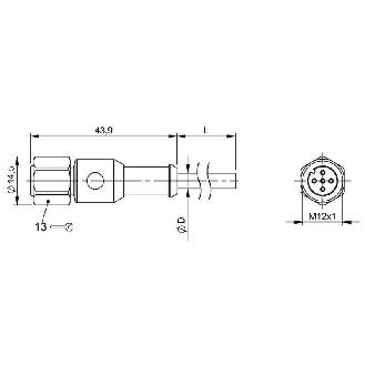 M12A Fem Droit 5p Inox WD; Câble PUR 4x0.34 Gris Cpc 10m (250V)-Lire la description