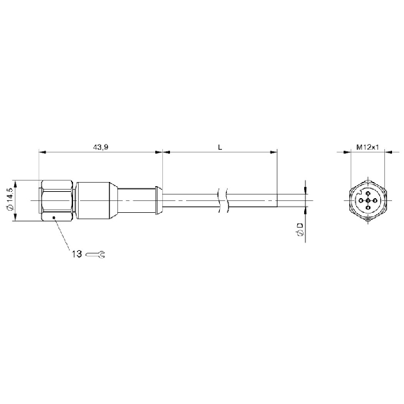 M12A Fem Droit 5p Inox WD; Câble TPE-V 5x0.34 Gris 30m-Lire la description