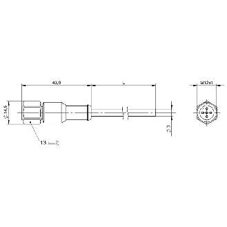M12A Fem Droit 5p Inox WD; Câble TPE-V 5x0.34 Gris 30m-Lire la description