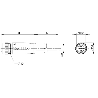 M12A Fem Droit 5p; Câble PUR 4x0.75 Noir 10m (250V)-Lire la description