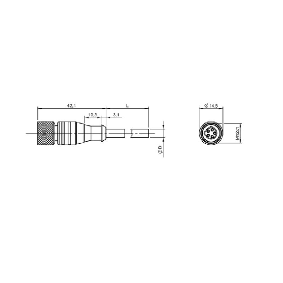 M12C Fem Droit 5p; Câble PUR 5x0.50 Noir 5m (240V)-Lire la description