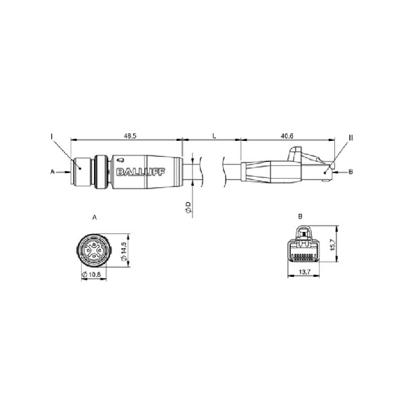 M12D Mâle Droit 4p/RJ45 Mâle Droit 4p; TPE 4xAWG24 Turquoise Cpc 5m-Lire la description