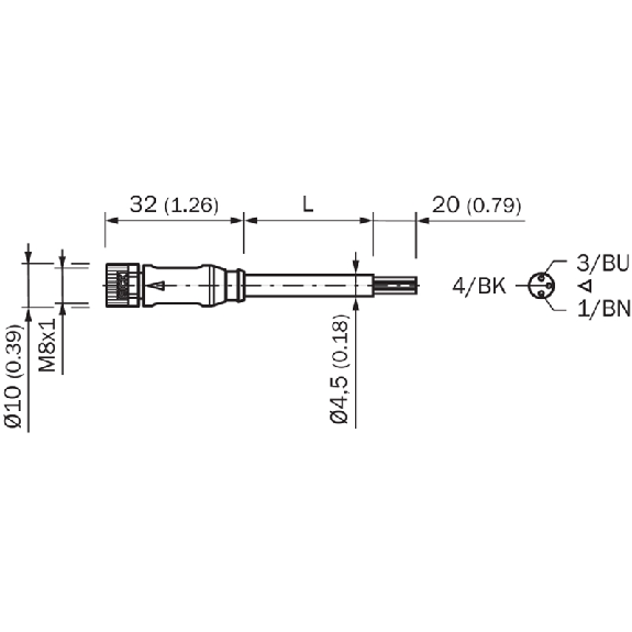 M08A Fem Droit 3p; Câble PVC 3x0.25 Gris 20m-Lire la description