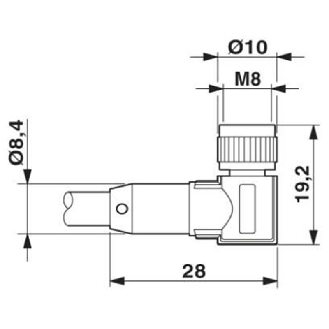 M08A Fem Coudé 4p; Câble PUR Blindé 4x0.25 Gris/Noir 10m-Lire la description