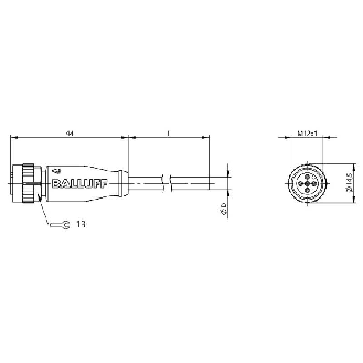 M12A Fem Droit 5p; Câble PVC 5x034 Gris 5m (60V)-Lire la description