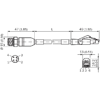 M12 Mâle Droit 4p/RJ45 Mâle Droit 8p; PUR 2x2x0,34 10m Ethernet-Lire la description