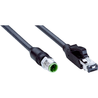 M12 Mâle Droit 4p/RJ45 Mâle Droit 8p; PUR 2x2x0,34 10m Ethernet-Lire la description