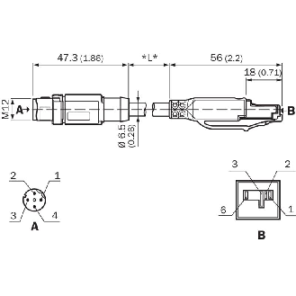 M12 Mâle Droit 4p/RJ45 Mâle Droit 8p; PUR 2x2x0,34 10m Ethernet-Lire la description