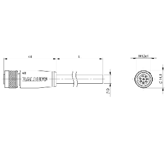 M12A Fem Droit 8p; Câble PUR Blindé 8x0.25 Noir Cpc 50m-Lire la description