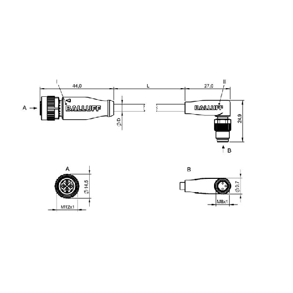 M12A Fem Droit 5p/M08A Mâle Coudé 3p; PUR 3x0.34 Noir Cpc 5m M12A Fem Droit 5p/M08A Mâle Coudé 3p; PUR 3x0.34 Noir Cpc 5m-Lire la description