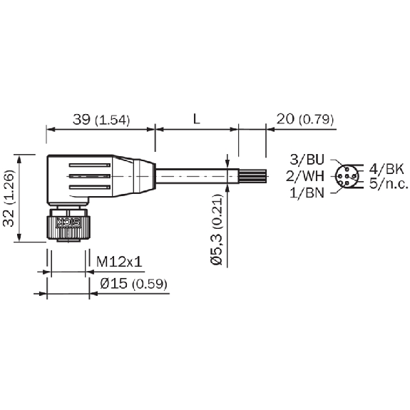 M12A Fem Coudé 4p; Câble PVC 4x0,34 Gris 5m-Lire la description