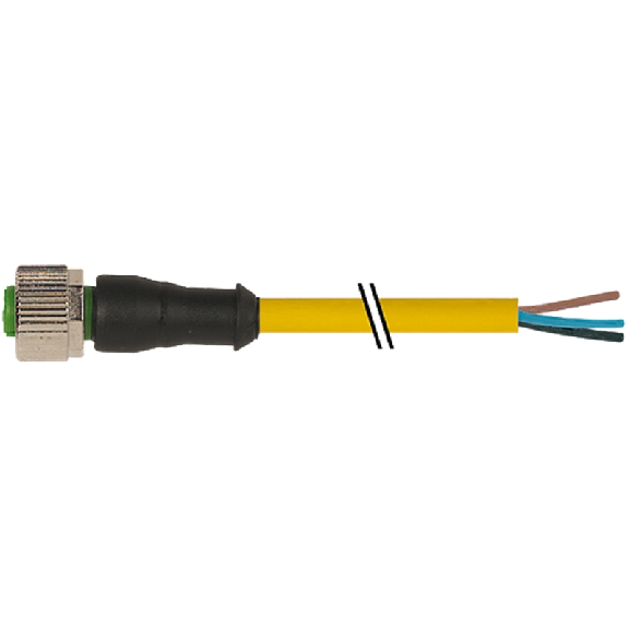 M12A Fem Droit 5p; Câble PVC UL/CSA 5x0.34 Jaune 7.5m-Lire la description