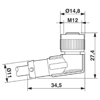 M12A Fem Coudé 8p; Câble PUR 8x0,25 Noir Cpc 10m-Lire la description