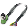 M12A Fem Coudé 8p; Câble PUR 8x0,25 Noir Cpc 10m