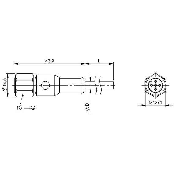 M12A Fem Droit 5p Inox WD; Câble PUR 4x0.34 Gris Cpc 25m (250V)-Lire la description
