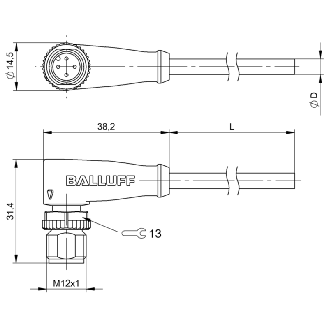M12A Mâle Droit 4p LED; Câble PUR 4x0.34 Noir Cpc 10m 30V-Lire la description
