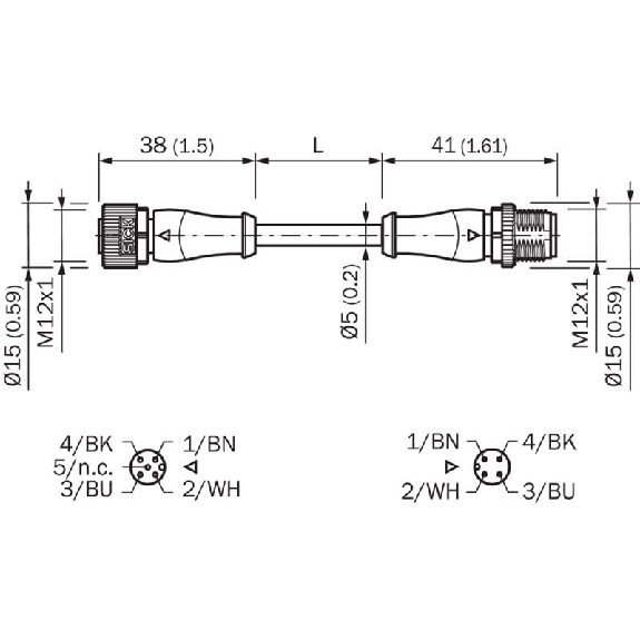 M12A Fem Droit 4p/M12A Mâle Droit 4p; Câble PVC 4x0.34 Gris Cpc 2m-Lire la description