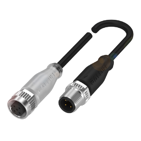 M12A Fem Droit 5p LED/M12A Mâle Droit 5p; PUR 5x0.34 Noir Cpc 3m-Lire la description