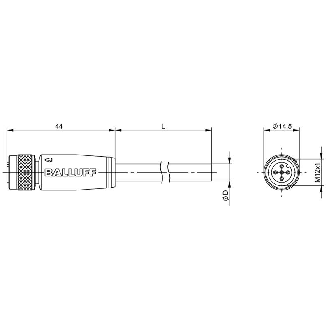 M12A Fem Droit 4p; Câble PUR Blindé 0.34 Noir Cpc 7m (250V)-Lire la description
