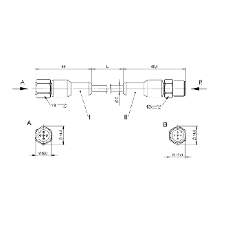 M12A Fem Droit 5p/M12A Fem Droit 5p Inox WD; TPE-V 4x0.34 Gris 2m-Lire la description