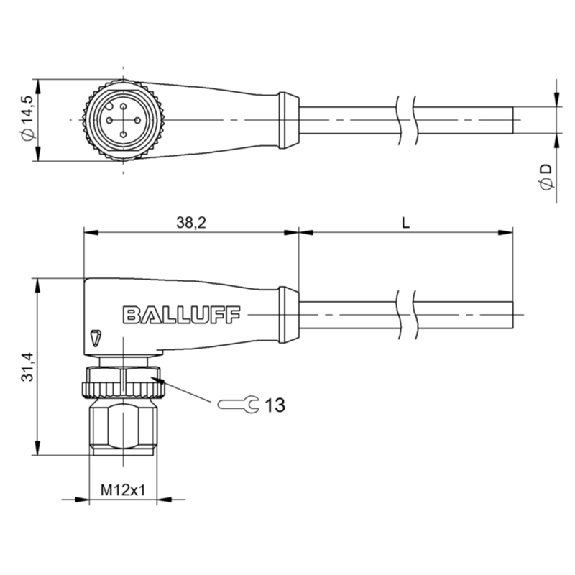 M12A Mâle Droit 4p LED NO/NF; Câble PVC 4x0.34 Gris Cpc 10m-Lire la description