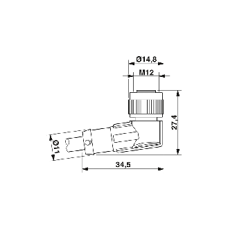 M12A Fem Coudé 5p; M12A Mâle Droit 5p; PUR Gris/Noir 0.3m-Lire la description