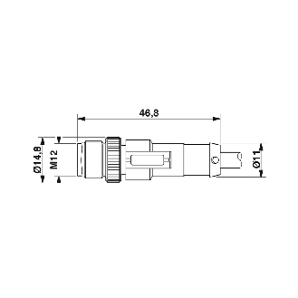 M12A Fem Coudé 5p; M12A Mâle Droit 5p; PUR Gris/Noir 0.3m-Lire la description