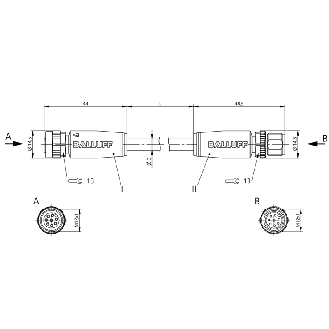 M12A Fem Droit 8p/M12A Mâle Droit 8p; PUR 8x0,25 Jaune Cpc 10m-Lire la description