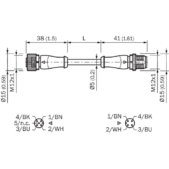 M12A Fem Droit 4p/M12A Mâle Droit 4p; Câble PVC 4x0.34 Gris Cpc 0,6m-Lire la description
