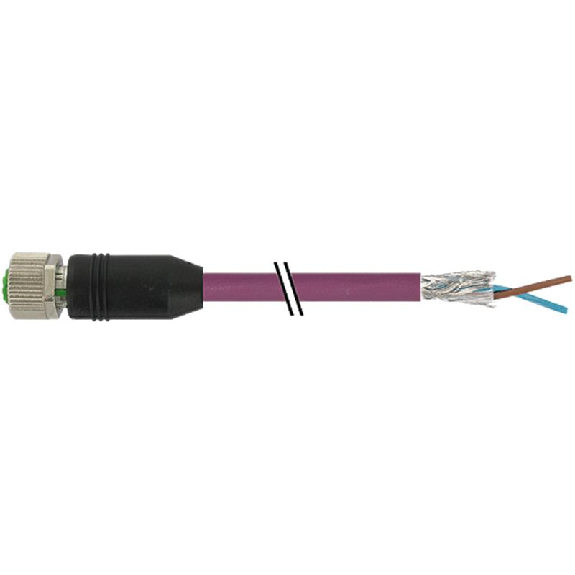 M12B Fem Droit 2p; Profibus; PUR Blindé 1x2x0.64 Violet Cpc 5m-Lire la description
