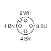 M12 Fem Droit 4p; Câble PVC 4x0.34 Gris 2m