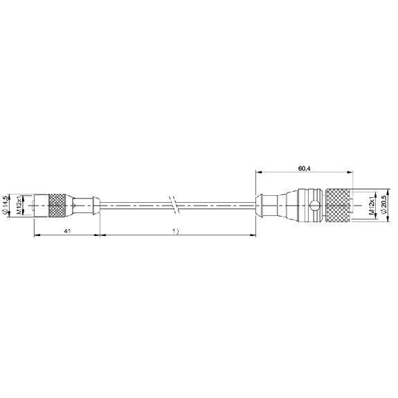M12A Fem Droit 5p/M12A Fem Droit 5p; Câble PUR Blindé 2 fils Noir 1m-Lire la description