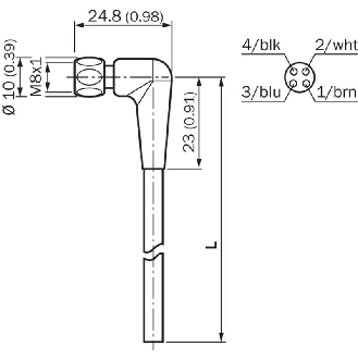 M08A Fem Coudé 4p Inox V4A F&B; Câble PP 4x0.34 Gris Cpc 10m-Lire la description