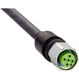 M12 Fem droit 4p Inox V4A; Câble PUR 4x0.75 Noir 5m Blindé-Lire la description