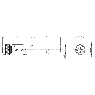 M12A Fem Droit 5p; Câble PVC Blindé 4x0.34 Gris Cpc 5m-Lire la description