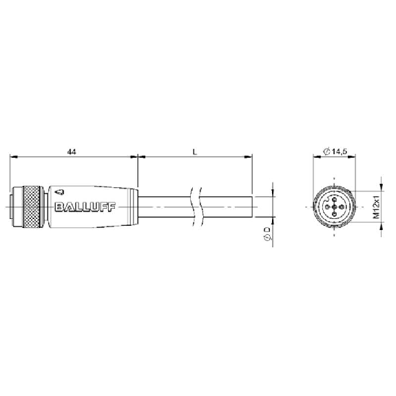 M12A Fem Droit 5p; Câble PVC Blindé 4x0.34 Gris Cpc 5m-Lire la description