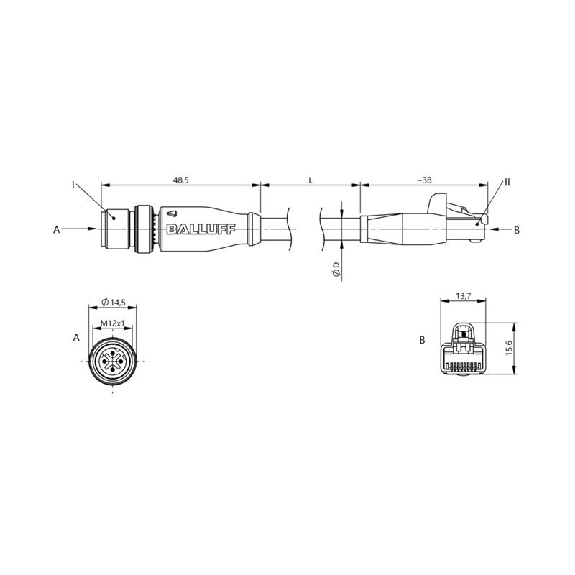 M12D Mâle Droit 4p/RJ45 Mâle Droit 4p; TPE 4xAWG24 Turquoise Cpc 40m-Lire la description