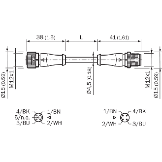 M12A Fem Droit 4p/M12A Mâle Droit 4p; Câble PUR 4x0.34 Noir Cpc 10m-Lire la description
