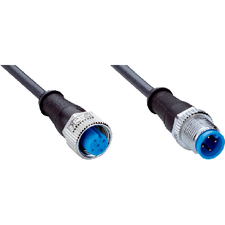 M12A Fem Droit 4p/M12A Mâle Droit 4p; Câble PUR 4x0.34 Noir Cpc 10m-Lire la description