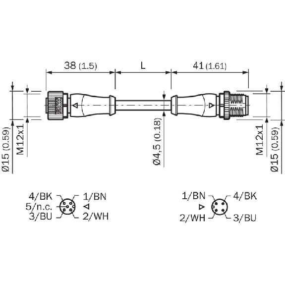 M12A Fem Droit 4p/M12A Mâle Droit 4p; Câble PUR 4x0.34 Noir Cpc 10m-Lire la description