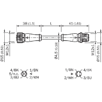 M12A Fem Droit 4p/M12A Mâle Droit 4p; Câble PUR 4x0.34 Noir Cpc 2m-Lire la description