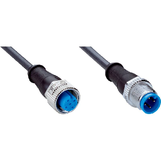 M12A Fem Droit 4p/M12A Mâle Droit 4p; Câble PUR 4x0.34 Noir Cpc 2m-Lire la description