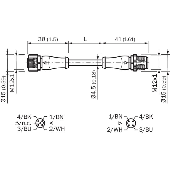 M12A Fem Droit 4p/M12A Mâle Droit 4p; Câble PUR 4x0.34 Noir Cpc 2m-Lire la description