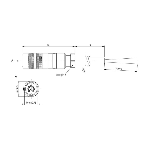 M16 Fem Droit 8p; Câble PTFE Blindé 7x0.25 Noir 15m M16 Fem Droit 8p; Câble PTFE Blindé 7x0.25 Noir 15m-Lire la description