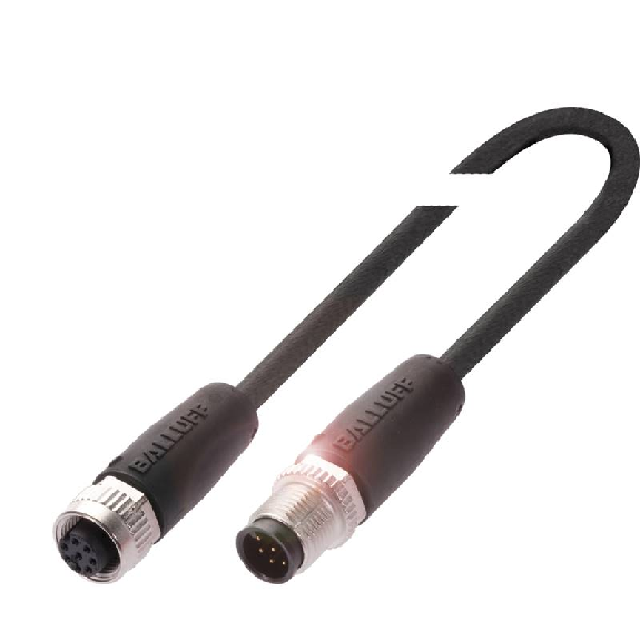 M12A Fem Droit 8p/M12A Mâle Droit 8p; PUR 8x0,25 Noir Cpc 0,6m-Lire la description