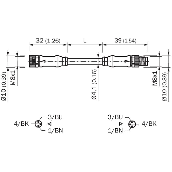 M08A Fem Droit 3p/M08A Mâle Droit 3p; PUR 3x0,25 Noir Cpc 0.3m-Lire la description